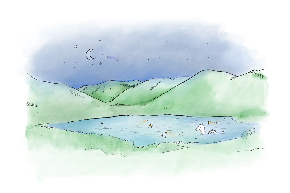 An illustration of a loch with enchanted waters