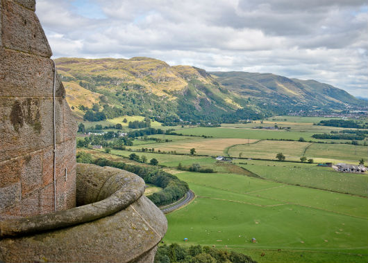 The view over nearby scenery from The National Wallace Monument, Stirling