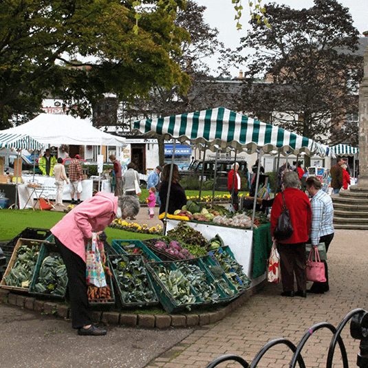 People shop at local farmers market